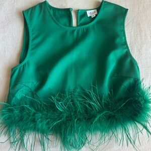 Le Lis Emerald Feather-Trim Top